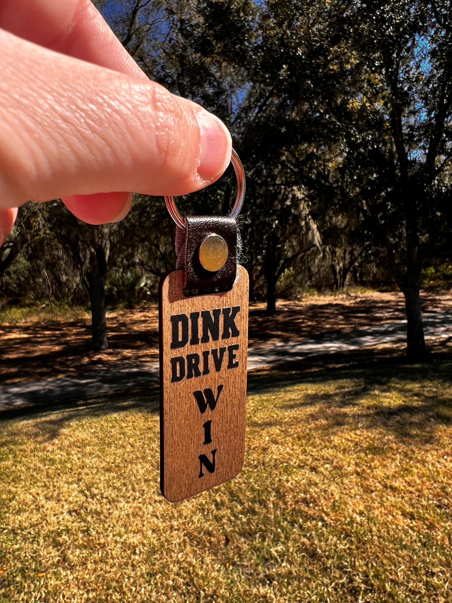 Dink Drive Win Wood Pickleball Keychain – Handmade Wooden Pickleball Keychain Gift for Players