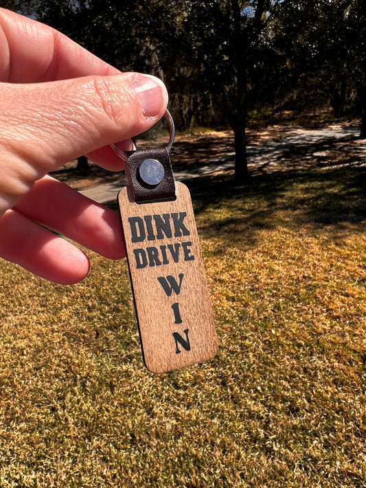 Dink Drive Win Wood Pickleball Keychain – Handmade Wooden Pickleball Keychain Gift for Players