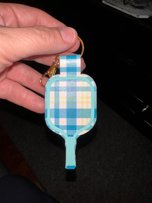 Plaid Pickleball Paddle Keychain – Faux Leather Pickleball Bag Charm