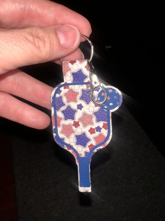 Patriotic Pickleball Paddle Keychain – Faux Leather Pickleball Bag Charm