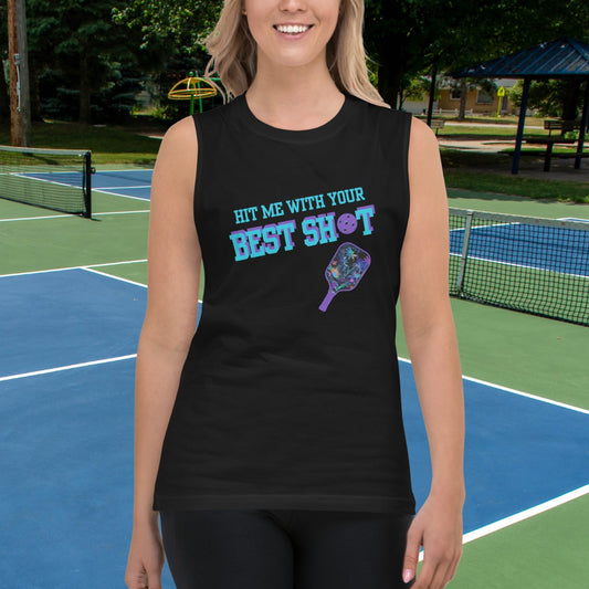Hit Me With Your Best Shot” Pickleball Muscle Tank – Performance Fit