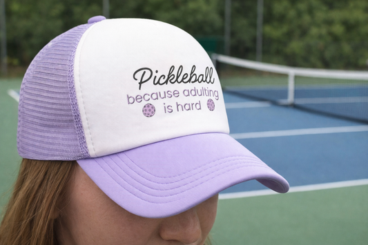 Pickleball “Because Adulting is Hard” Trucker Hat – Funny Pickleball Hat for Women
