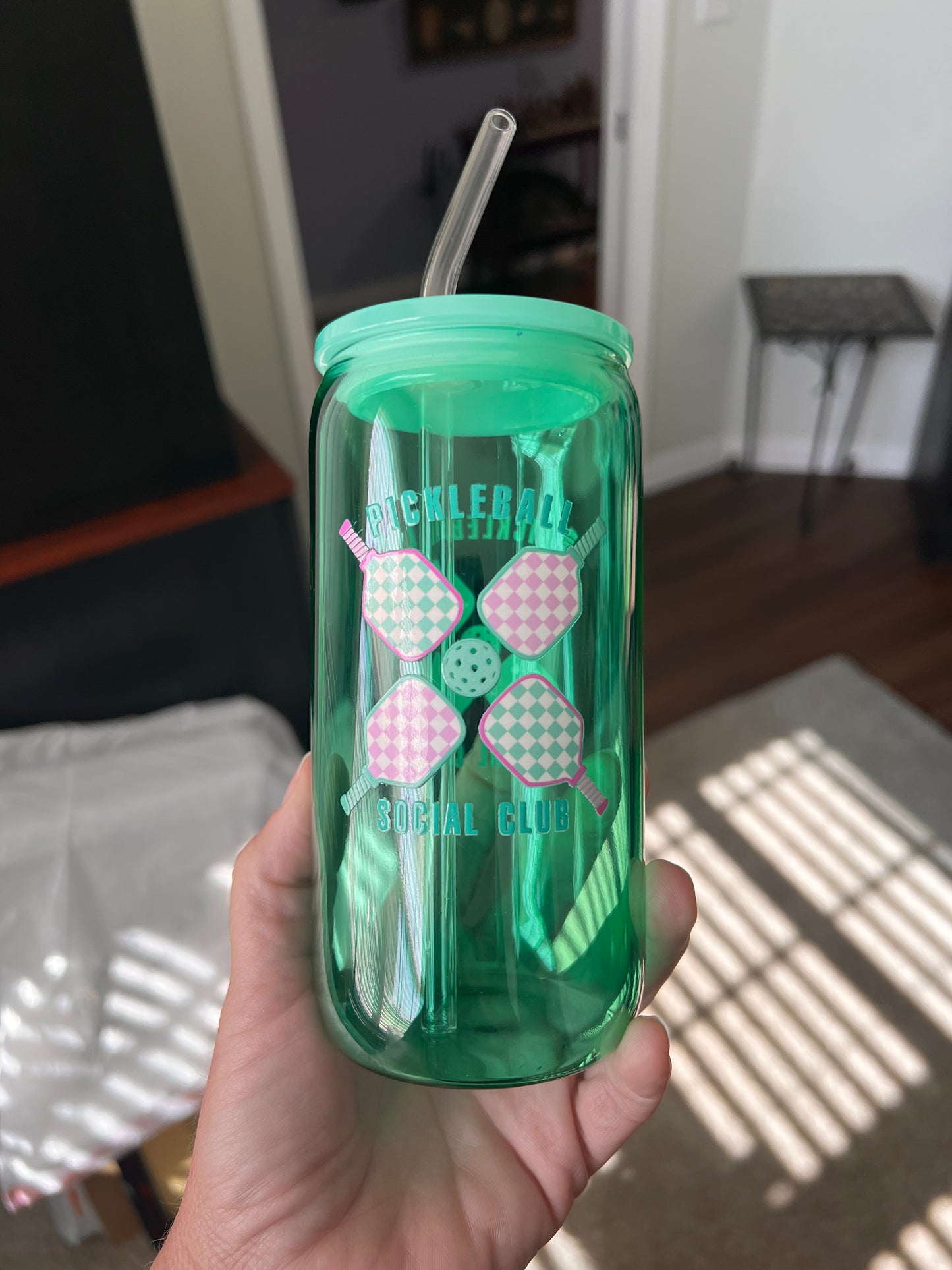 Happy Hour - Glass Can Cup w/Bamboo Lid & Straw