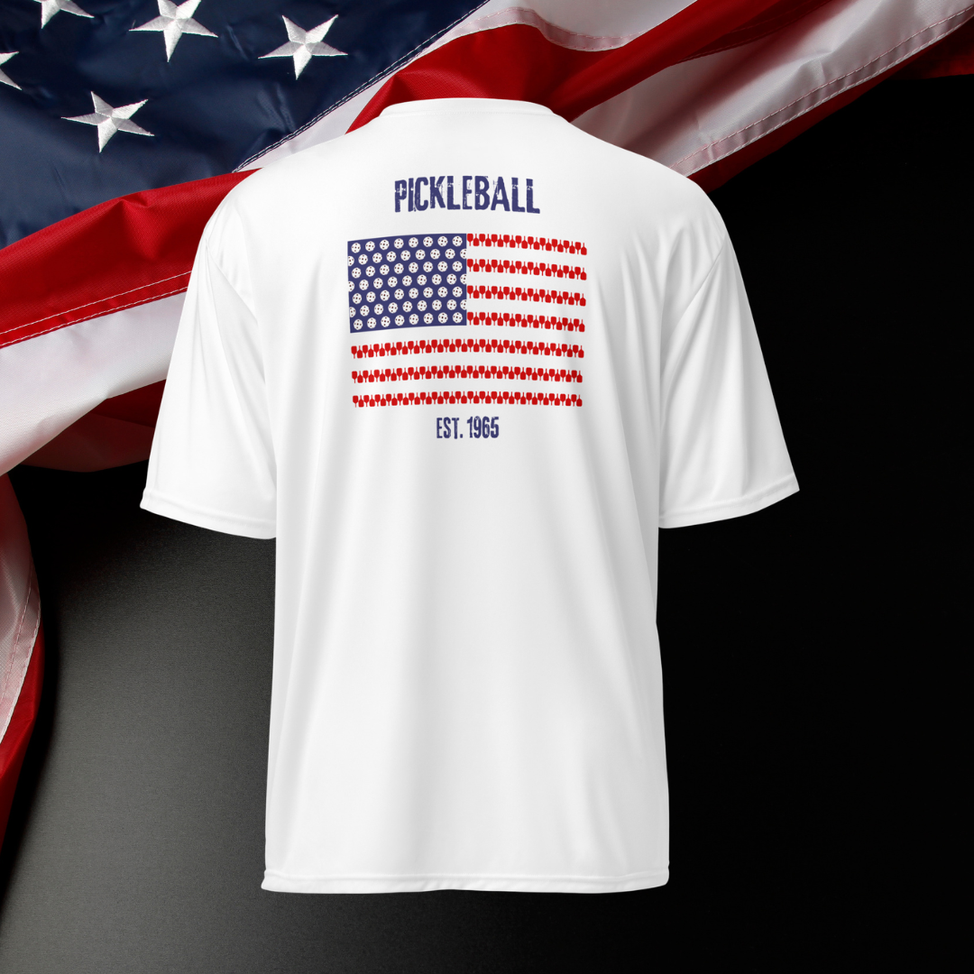 Patriotic Pickleball Performance Shirt β American Flag Athletic Tee