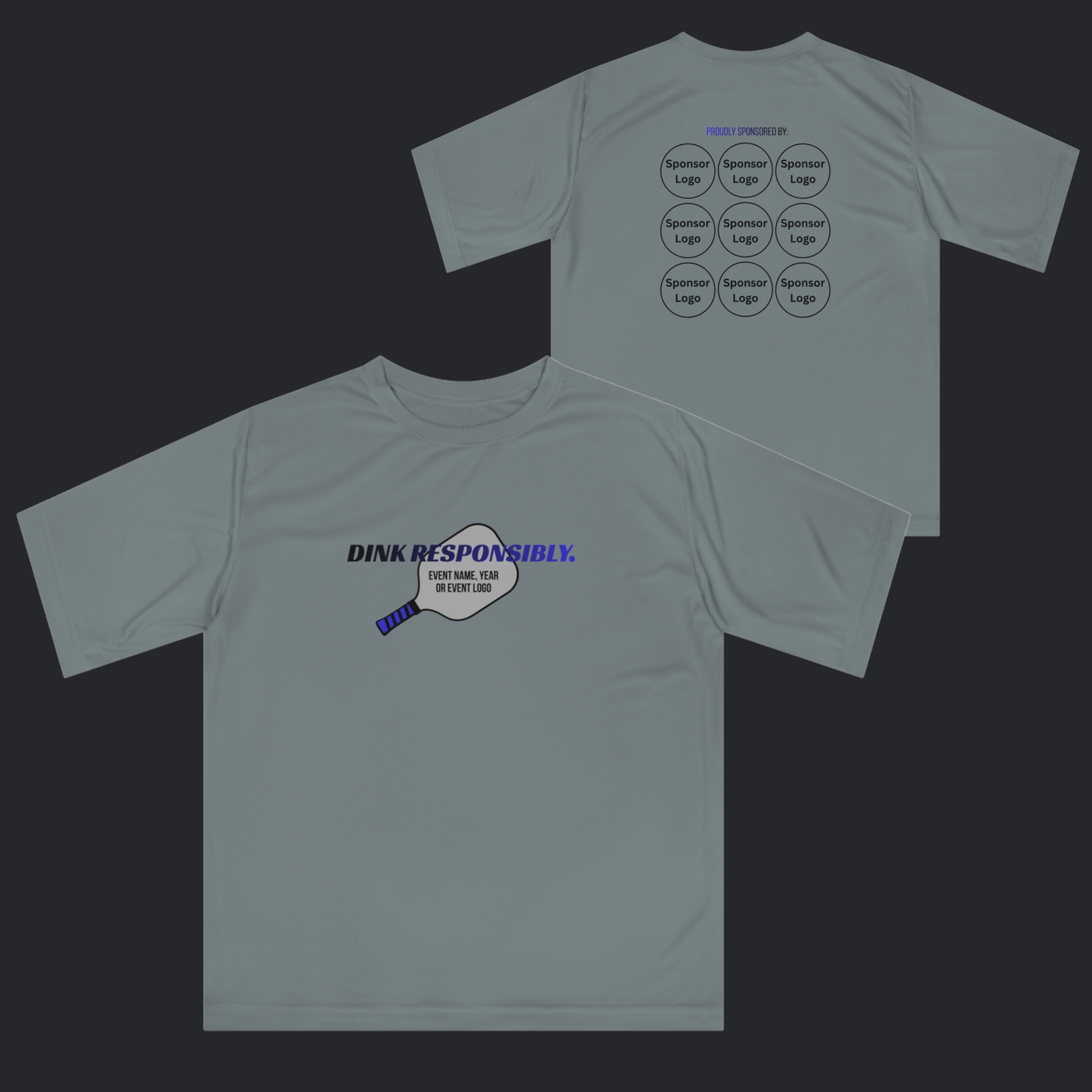 Custom Pickleball Tournament Shirts – “Dink Responsibly” Performance Event Shirt with Sponsor Logos