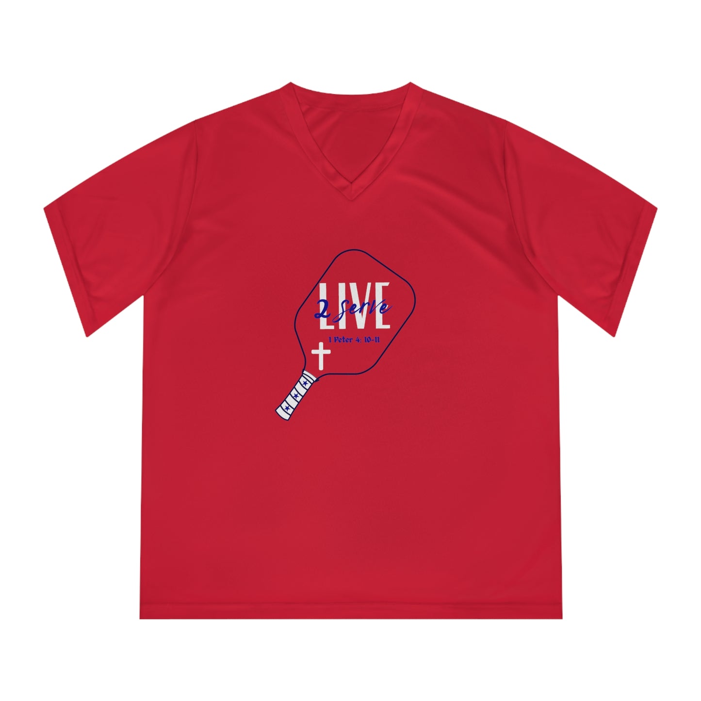 LIVE 2 Serve Pickleball Shirt – Christian Pickleball Apparel, Faith-Based Dri-Fit Tee, Women’s Performance V-Neck Shirt