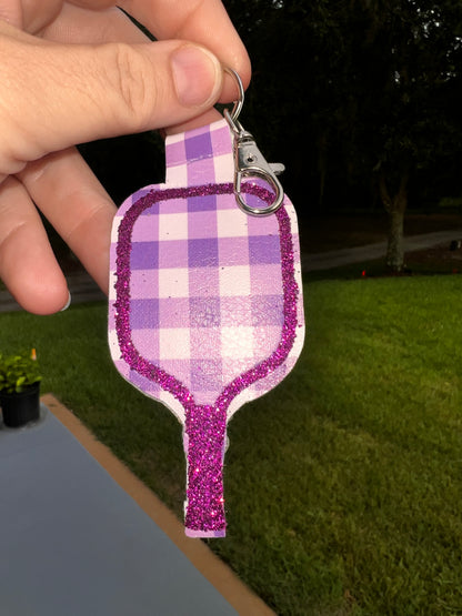 Monochromatic Plaid Pickleball Paddle Keychain – Faux Leather Pickleball Bag Charm
