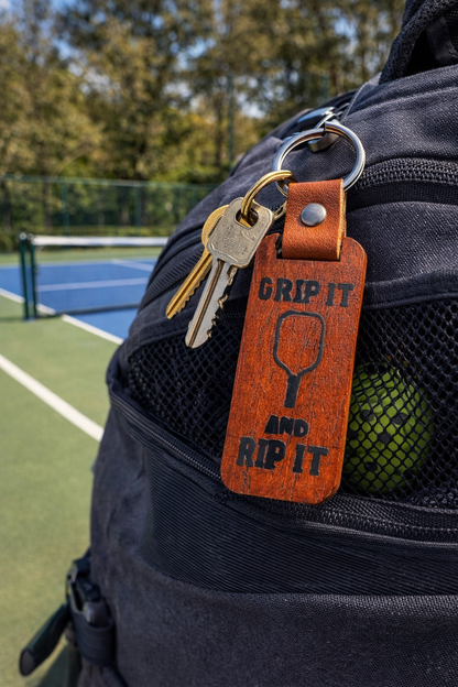 Grip It and Rip It Wood Pickleball Keychain – Wooden Pickleball Gift for Players, Pickleball Bag & Key Accessory