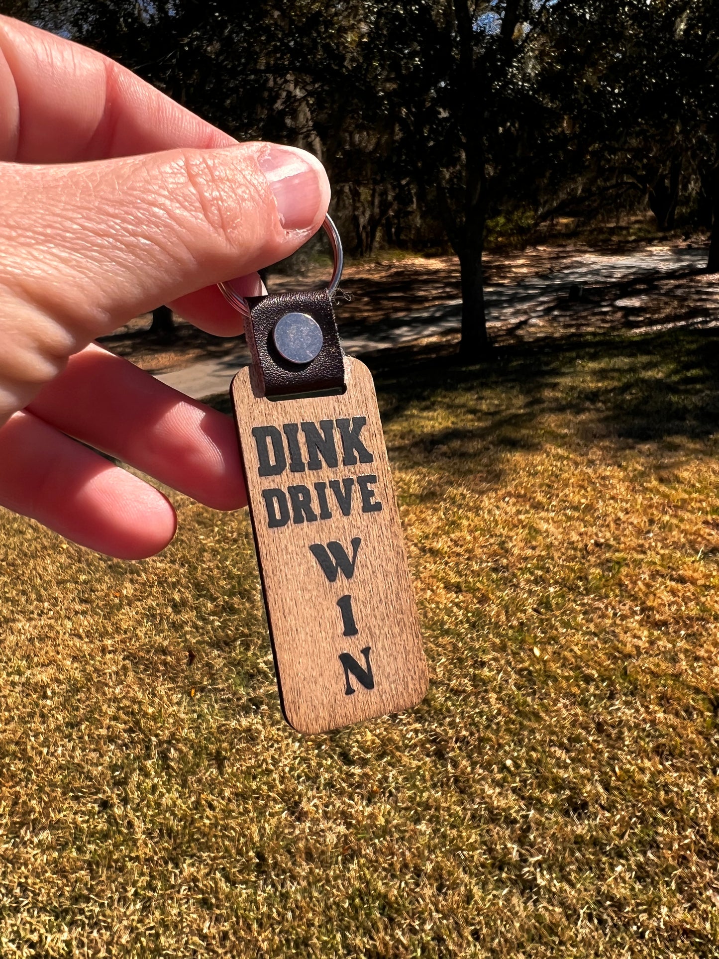 Dink Drive Win Wood Pickleball Keychain – Handmade Wooden Pickleball Keychain Gift for Players