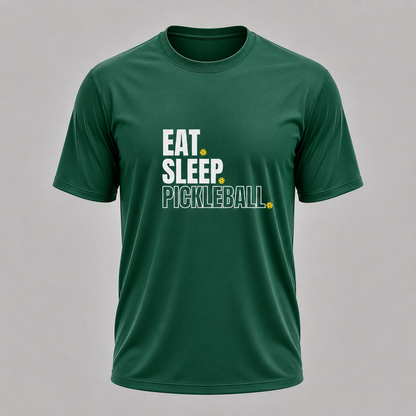 Men’s Eat Sleep Pickleball Performance Shirt – Green Moisture Wicking Athletic Tee