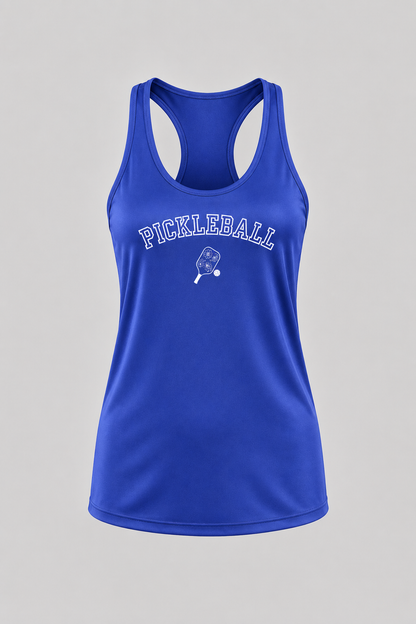 Women’s Pickleball Floral Racerback Performance Tank – Royal Blue Moisture Wicking Athletic Top
