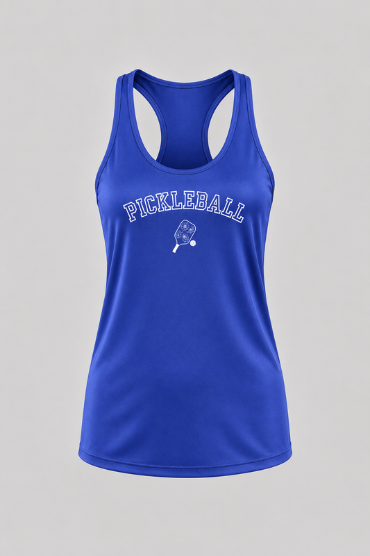 Women’s Pickleball Floral Racerback Performance Tank – Royal Blue Moisture Wicking Athletic Top