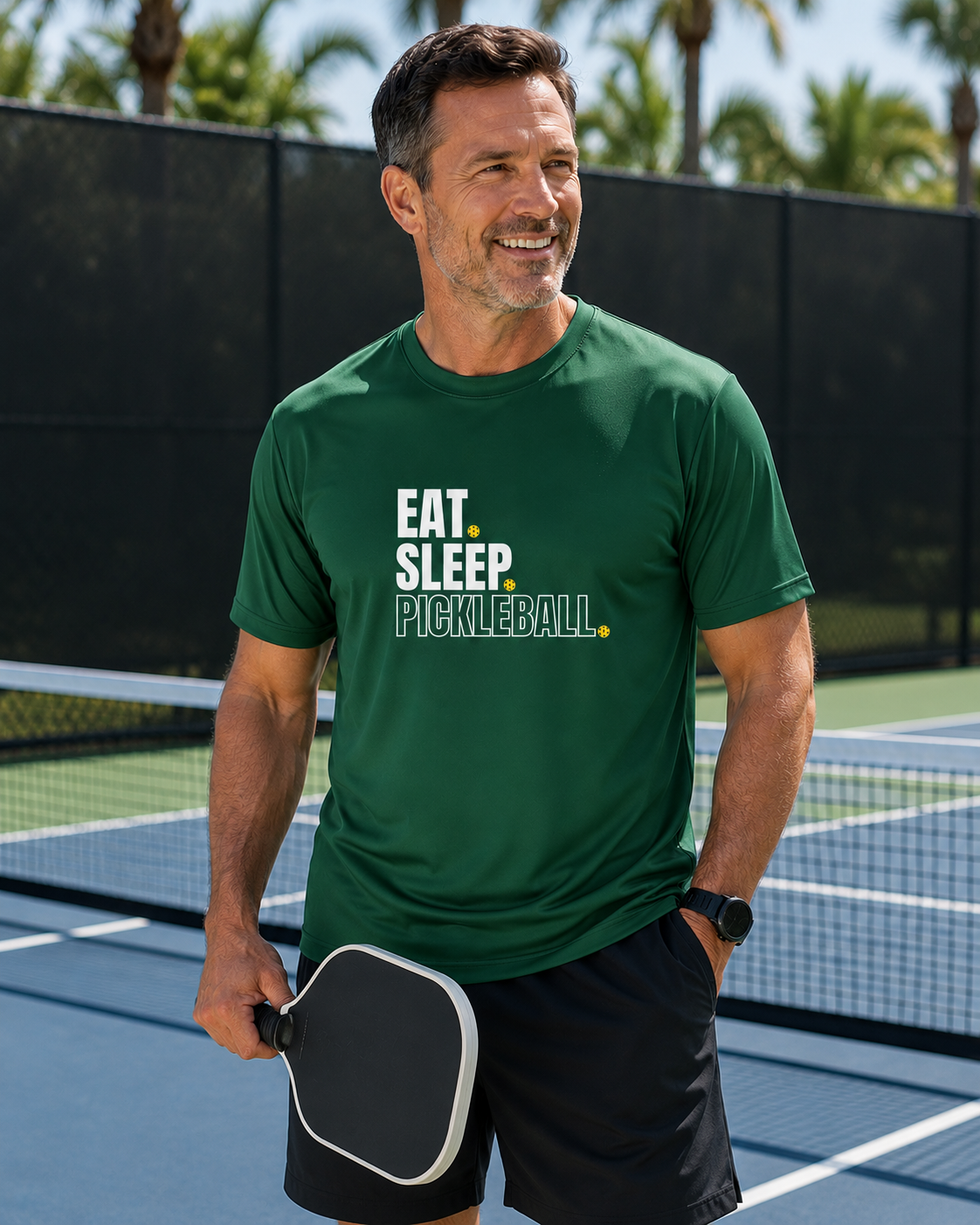 Men’s Eat Sleep Pickleball Performance Shirt – Green Moisture Wicking Athletic Tee