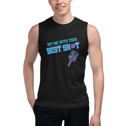 Hit Me With Your Best Shot” Pickleball Muscle Tank – Performance Fit