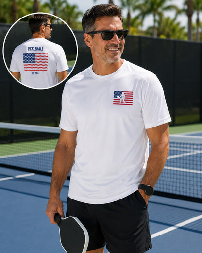 Patriotic Pickleball Performance Shirt – American Flag Athletic Tee