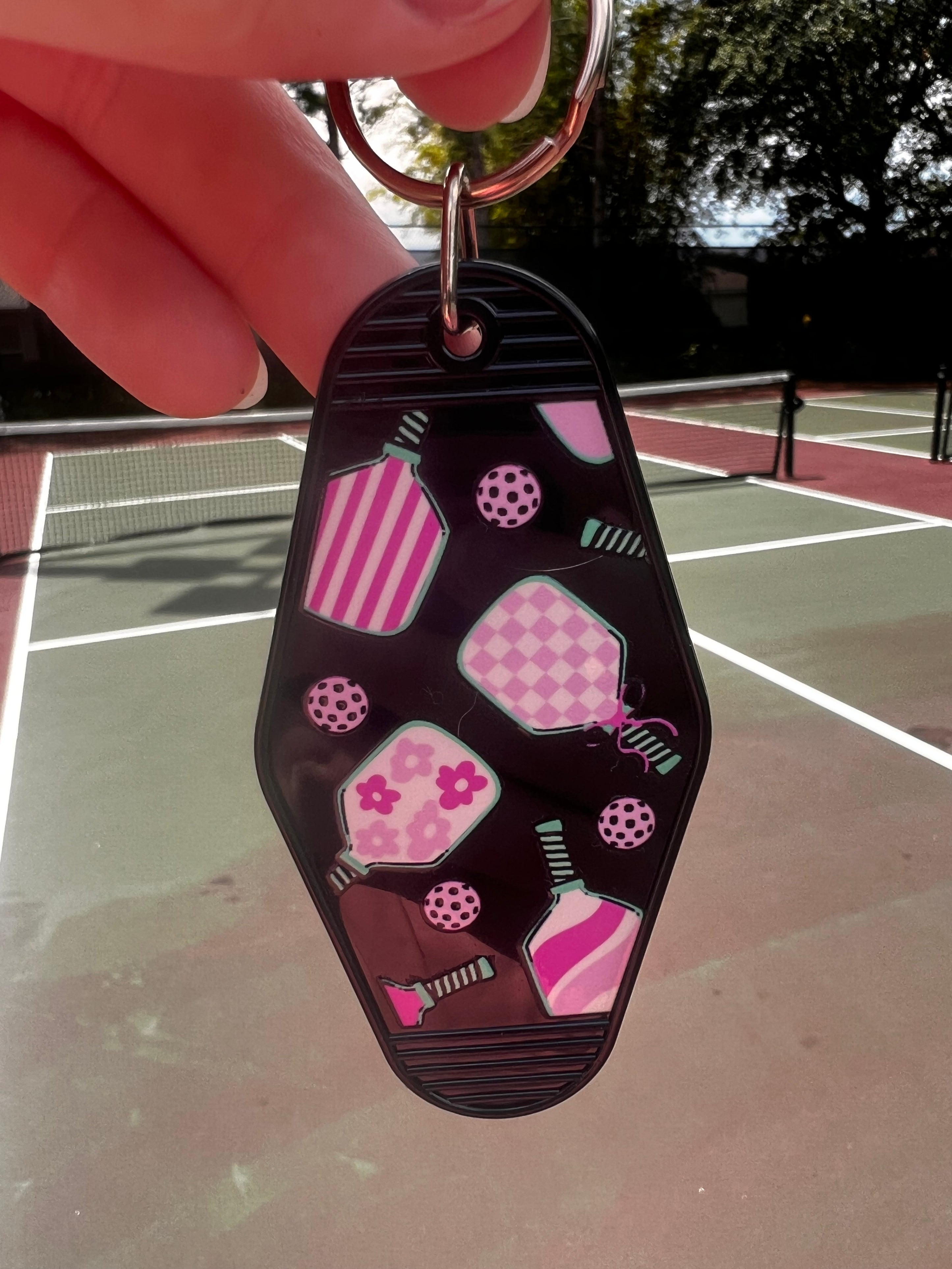 Pink Pickleball Key Fob
