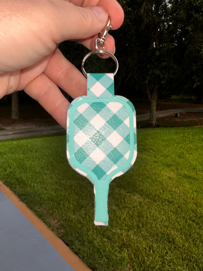 Monochromatic Plaid Pickleball Paddle Keychain – Faux Leather Pickleball Bag Charm