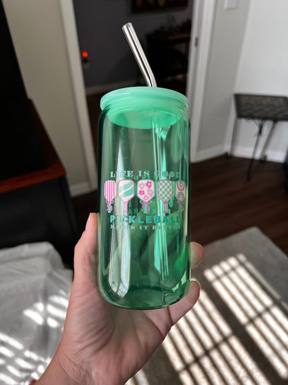 Happy Hour - Glass Can Cup w/Bamboo Lid & Straw