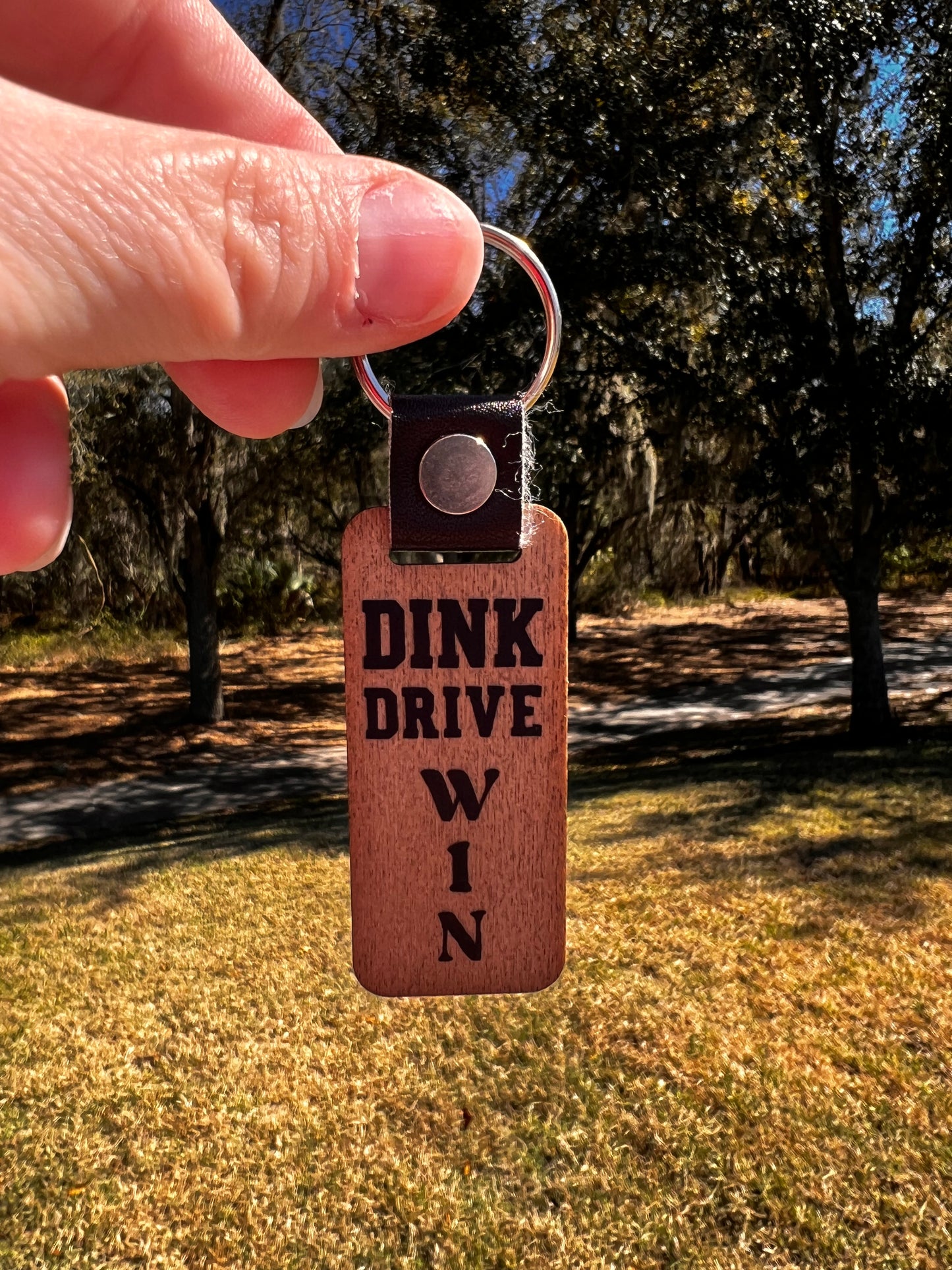 Dink Drive Win Wood Pickleball Keychain – Handmade Wooden Pickleball Keychain Gift for Players