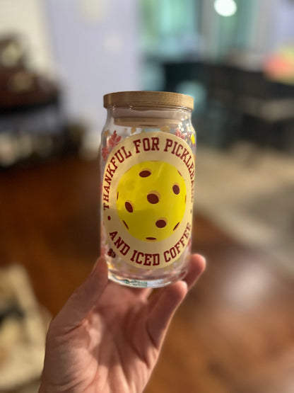 Glass Can Cup - THANKFUL for Pickleball