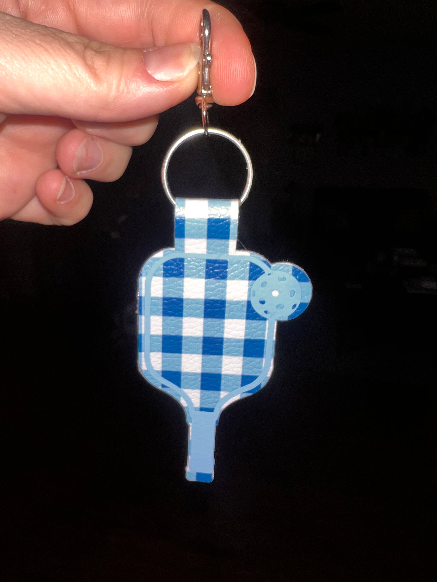 Blue Plaid Pickleball Paddle Keychain – Faux Leather Pickleball Bag Charm