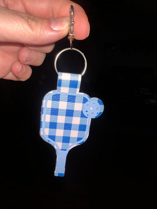Blue Plaid Pickleball Paddle Keychain – Faux Leather Pickleball Bag Charm