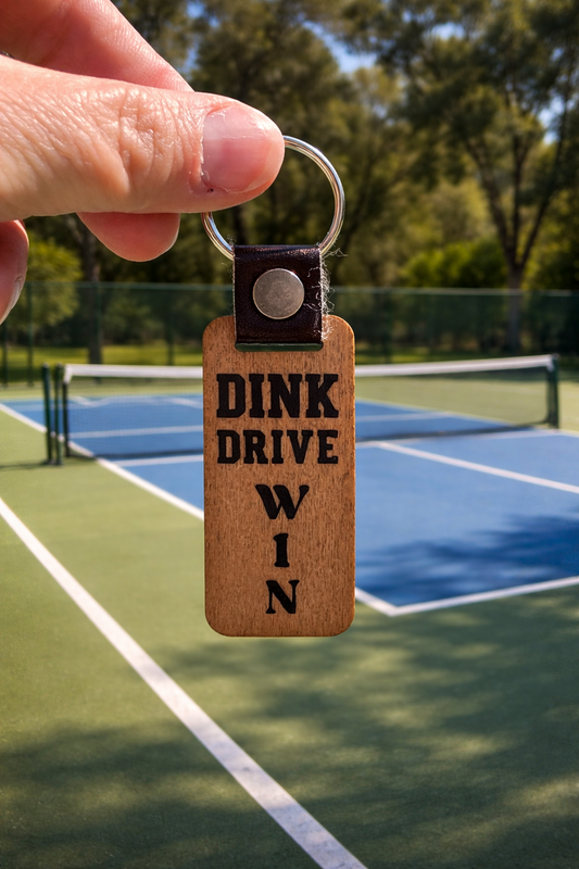 Dink Drive Win Wood Pickleball Keychain – Handmade Wooden Pickleball Keychain Gift for Players