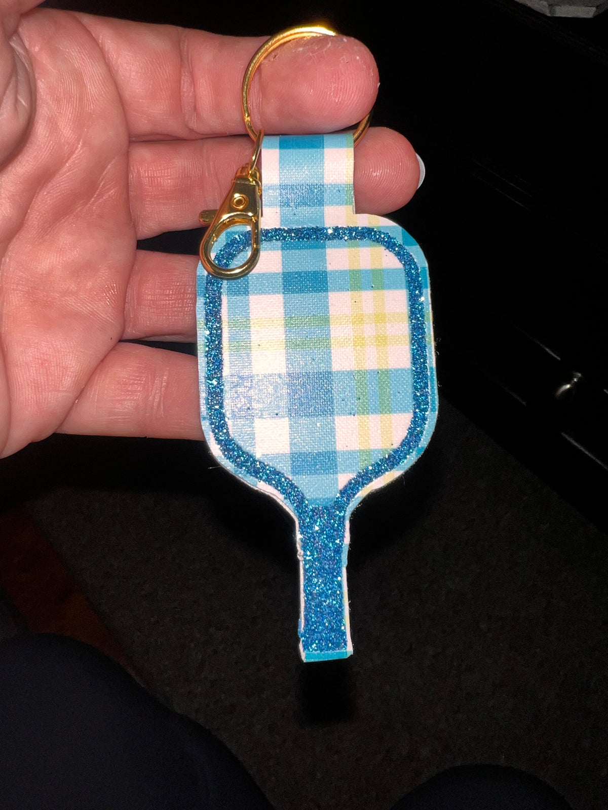 Plaid Pickleball Paddle Keychain – Faux Leather Pickleball Bag Charm