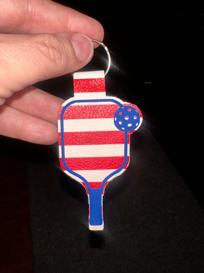 Patriotic Pickleball Paddle Keychain – Faux Leather Pickleball Bag Charm