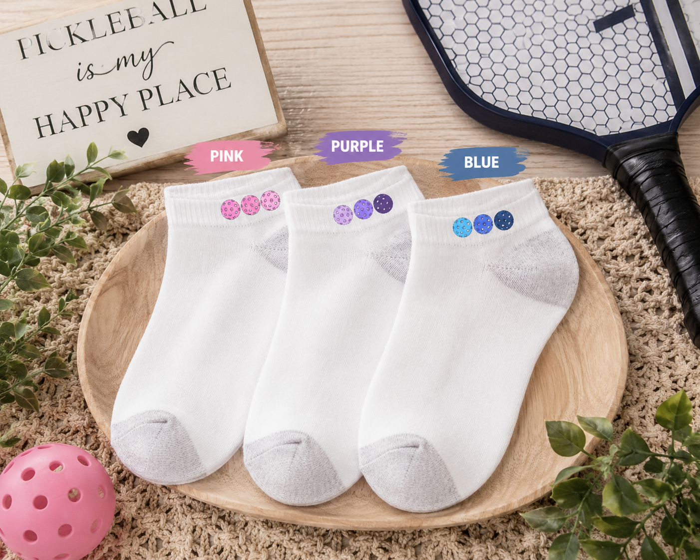 3 Pickleballs Ankle Socks
