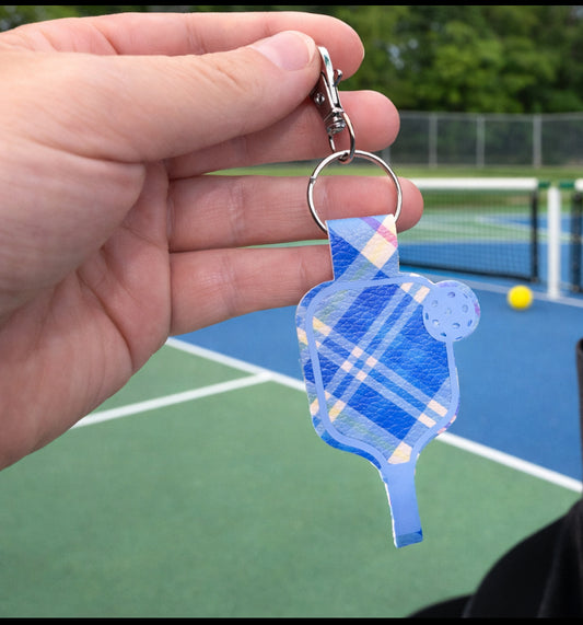 Plaid Pickleball Paddle Keychain – Faux Leather Pickleball Bag Charm