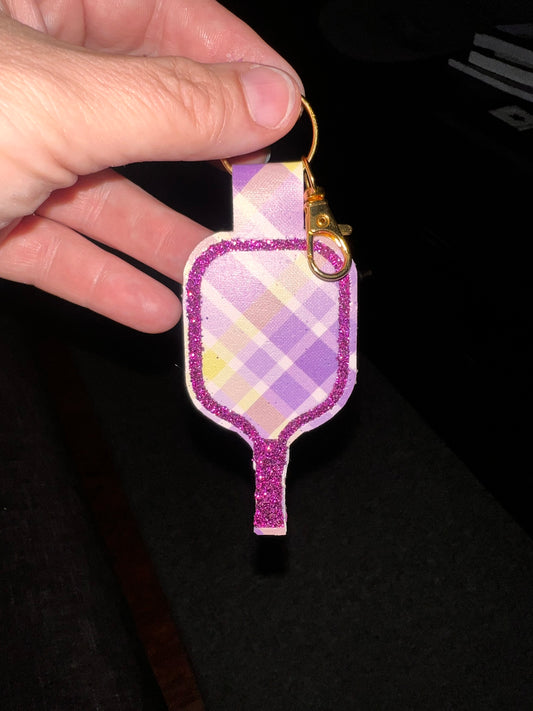 Plaid Pickleball Paddle Keychain – Faux Leather Pickleball Bag Charm