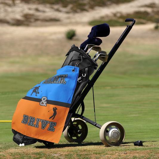 I Dink & Drive - Men's Golf Towel (Blue & Orange)