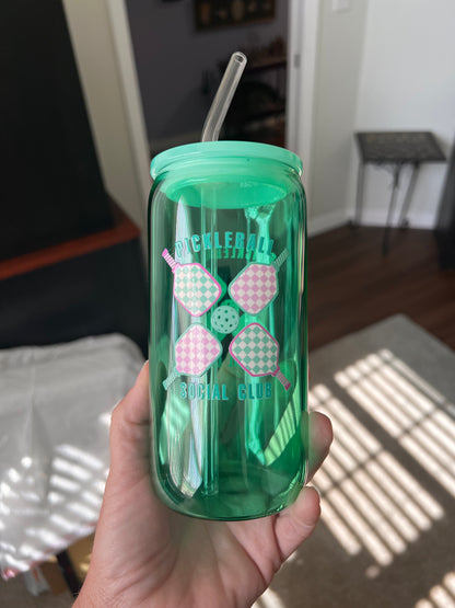 Happy Hour - Glass Can Cup w/Bamboo Lid & Straw