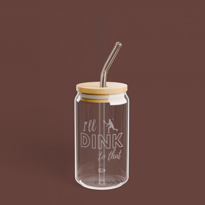 Etched Glass Can Cup w/Bamboo Lid & Straw