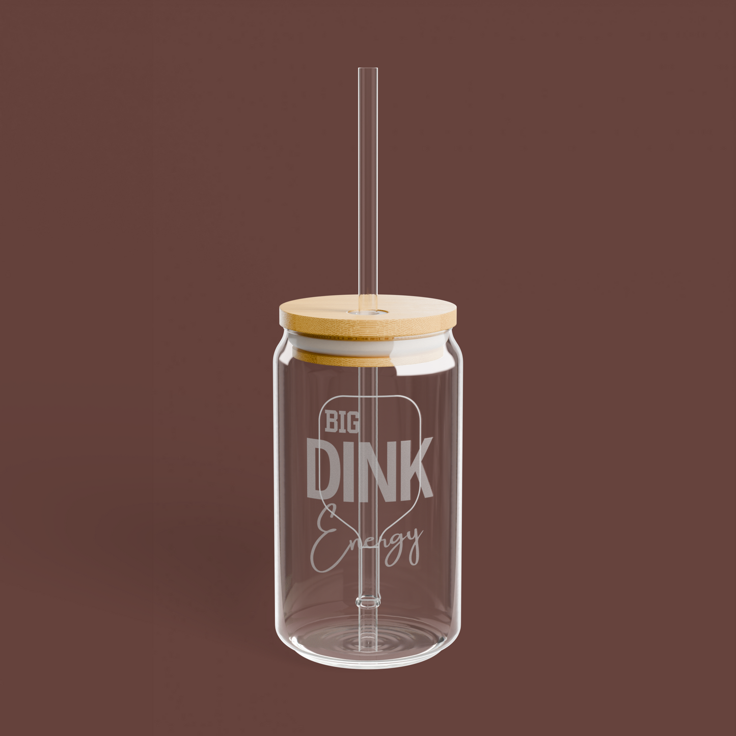 Etched Glass Can Cup w/Bamboo Lid & Straw
