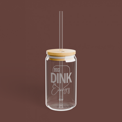 Etched Glass Can Cup w/Bamboo Lid & Straw