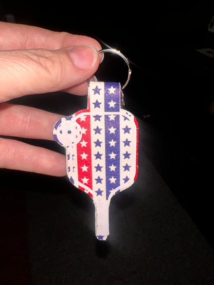 Patriotic Pickleball Paddle Keychain – Faux Leather Pickleball Bag Charm