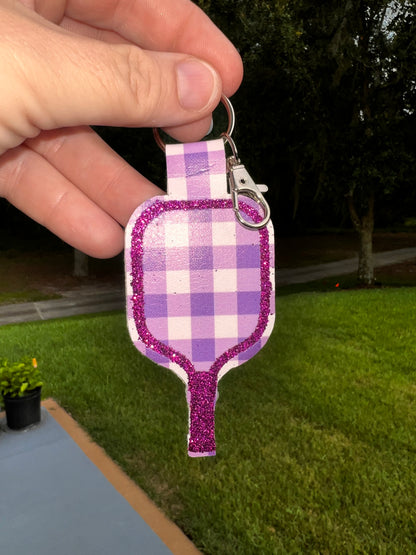 Monochromatic Plaid Pickleball Paddle Keychain – Faux Leather Pickleball Bag Charm