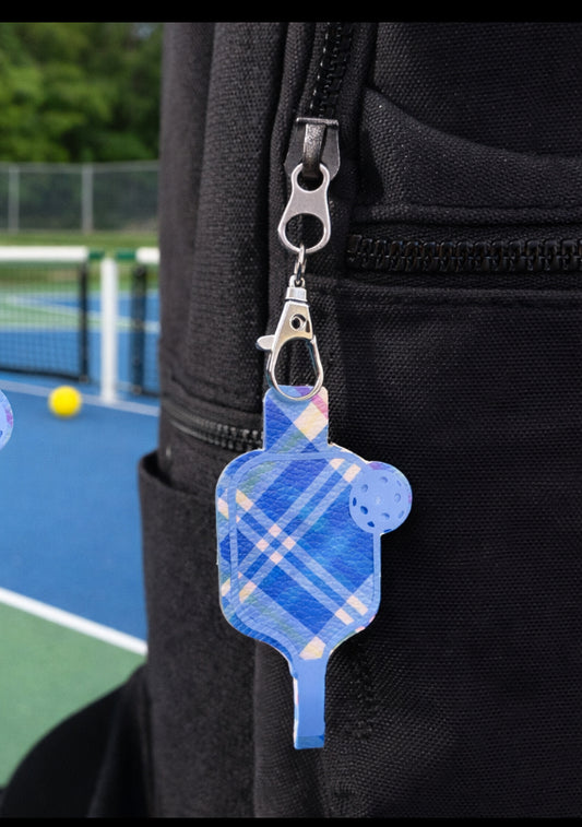 Plaid Pickleball Paddle Keychain – Faux Leather Pickleball Bag Charm