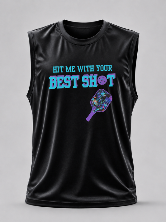Hit Me With Your Best Shot” Pickleball Muscle Tank – Performance Fit