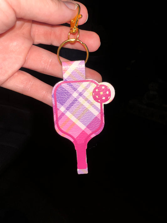 Pink Plaid Pickleball Paddle Keychain – Faux Leather Pickleball Bag Charm