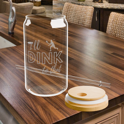 Etched Glass Can Cup w/Bamboo Lid & Straw