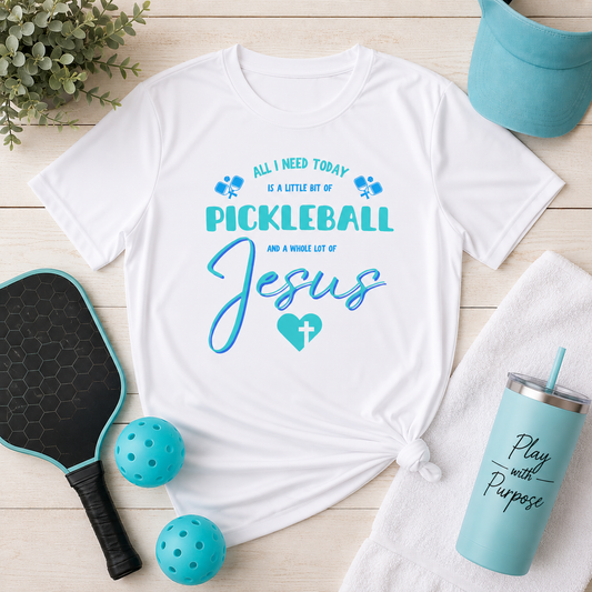 All I Need Today Is Pickleball & Jesus – Performance Crew Neck Tee (Blue)