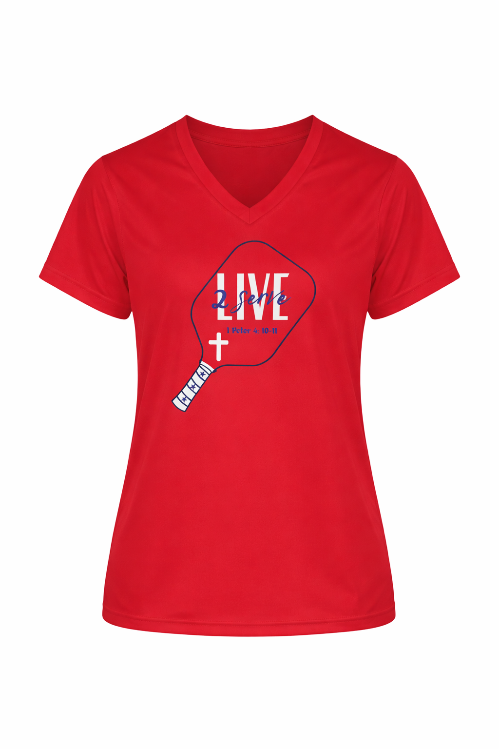 LIVE 2 Serve Pickleball Shirt – Christian Pickleball Apparel, Faith-Based Dri-Fit Tee, Women’s Performance V-Neck Shirt