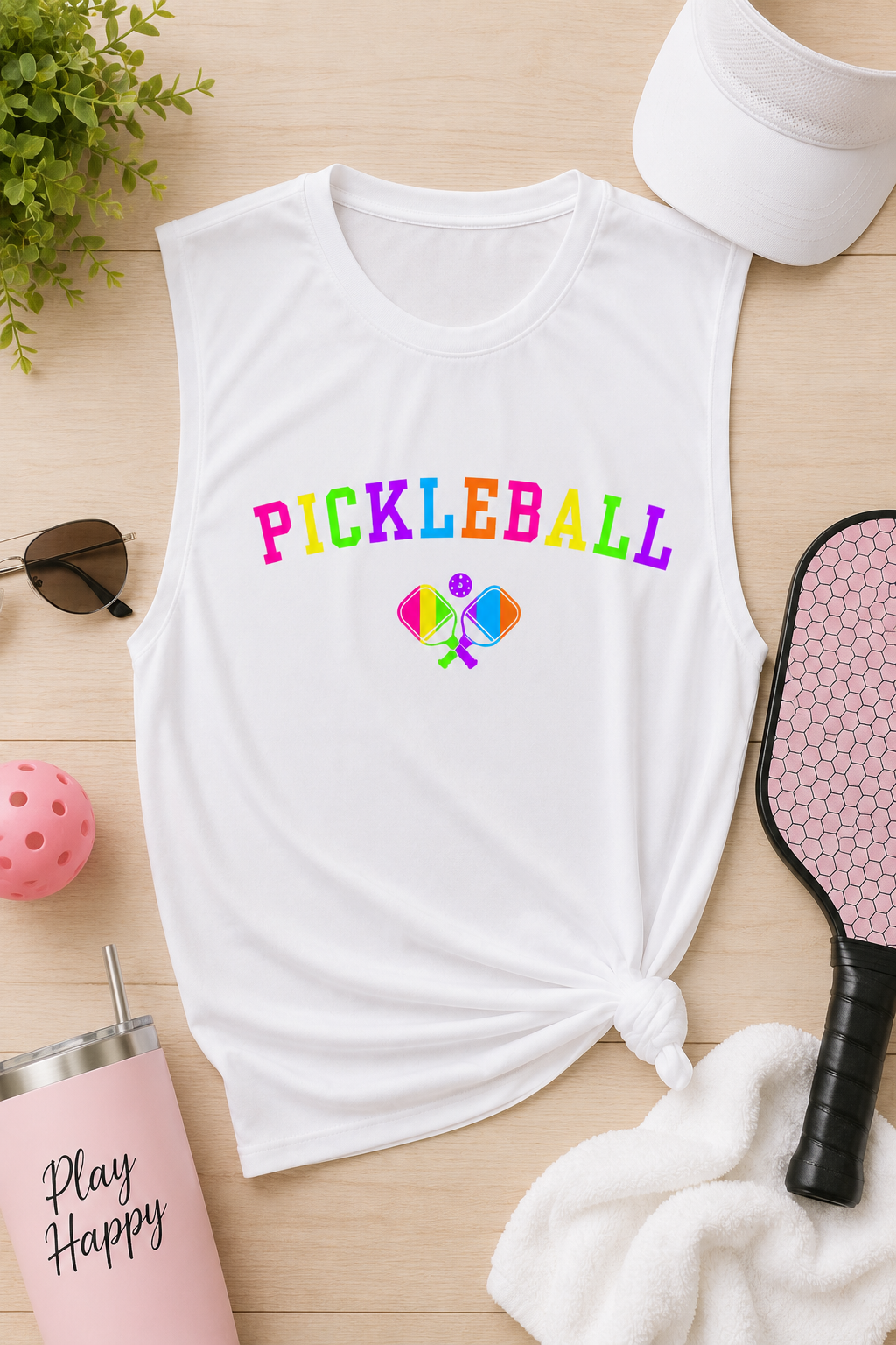 Neon Pickleball Performance Muscle Tank Top