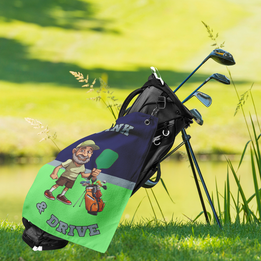 I Dink & Drive - Men's Golf Towel (Navy & Lime)