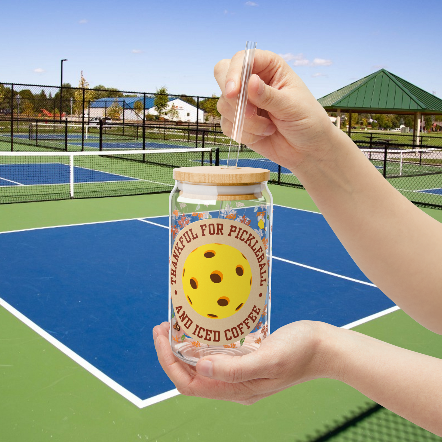 Glass Can Cup - THANKFUL for Pickleball & Iced Coffee