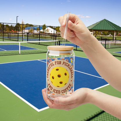 Glass Can Cup - THANKFUL for Pickleball & Iced Coffee