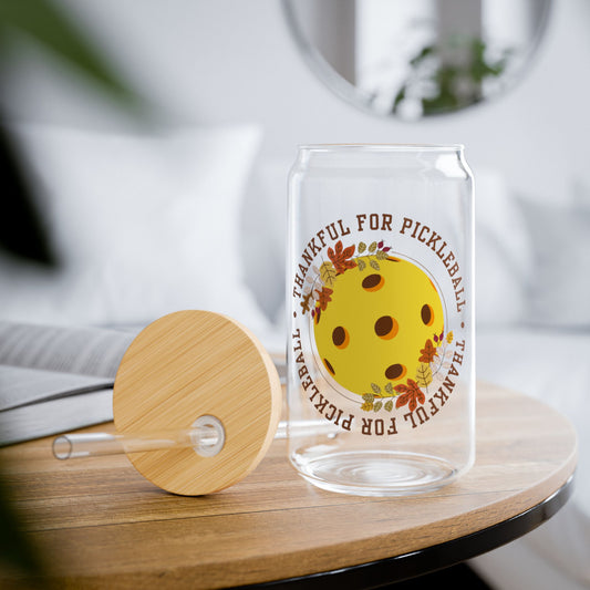 Glass Can Cup - THANKFUL for Pickleball